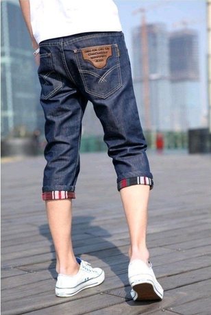 包邮新款<em>短裤</em>男装七分<em>牛仔</em>裤<em>男士</em>皮标<em>短裤</em>七分