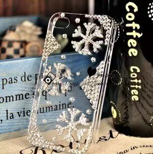  35包邮diy饰品满钻雪花款iphone4手机外壳贴水钻合金配件美容A24