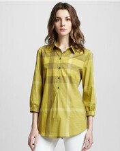 淘宝网巴宝莉Burberry 意大利制经典格子黄色女式衬衫美国专柜正品 直邮