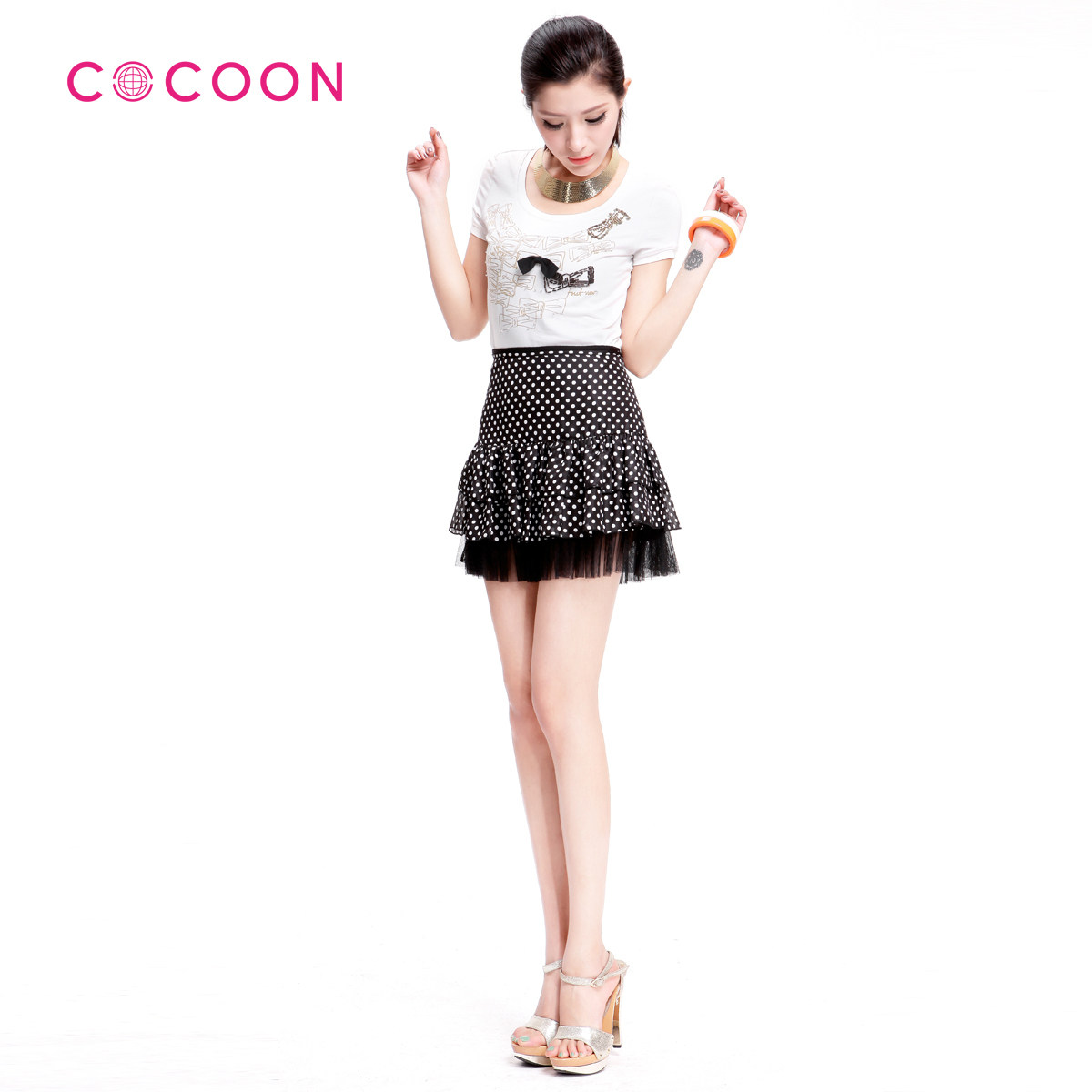 COCOON2012新品甜美波点荷叶边百搭半身裙短裙312309010原价699