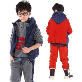  迈秀童装 冬装新款 男童加厚棉衣套装 儿童卫衣保暖三件套装 1056