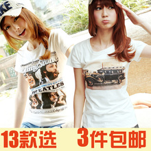 2012夏装新款韩版t恤 白色卡通印花修身纯棉圆领短袖T恤女打底衫