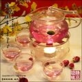 耐高温玻璃茶具 TY062神来壶1个底座1个双层杯4个 花草茶具