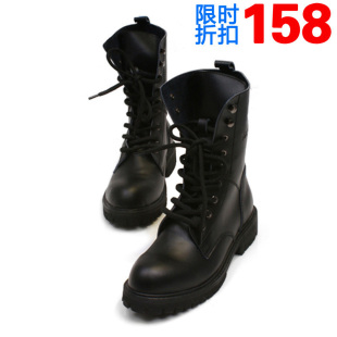  马丁靴子中跟机车短靴真皮男女款黑色牛皮靴秋冬欧美英伦潮靴加绒