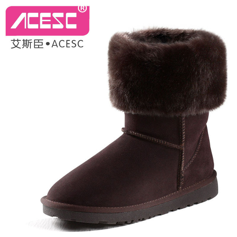 艾斯臣雪地靴女靴子冬靴真皮牛皮女鞋子5815高筒靴牛筋底清仓1212