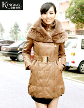 佟二堡2011新款正品真皮皮衣羽绒服绵羊皮女式中长款獭兔大毛领66