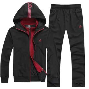  特价adidas/阿迪达斯秋季情侣套装男女款连帽运动服开衫休闲套装
