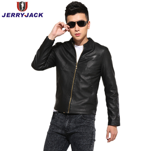  淘金币 JERRYJACK男皮衣韩版修身春薄款 立领男士机车皮衣皮夹克