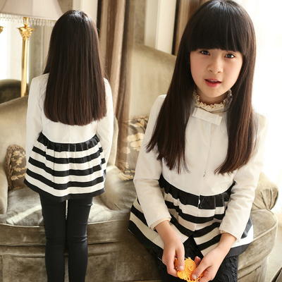童装春装2014新款<em>条纹</em>百搭<em>女</em>大童长款<em>韩版</em>长