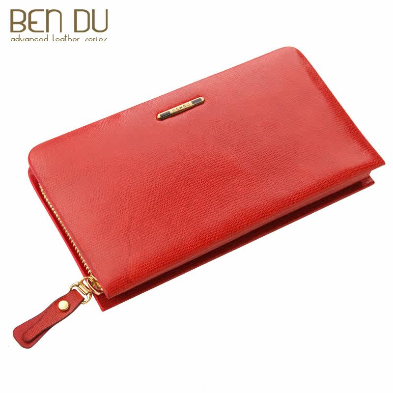 红色经典 正品BENDU女钱包 真皮牛皮 手拿手包钱夹 长款拉链皮夹
