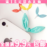 苹果iphone654s韩版兔子，耳朵点点防尘塞果冻色耳机塞htc三星