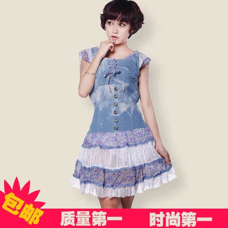 2014夏季新款阿依莲正品女款牛仔裙连衣裙纯