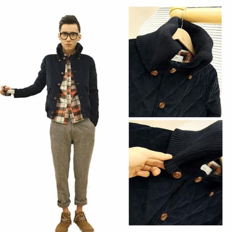 New Korean version for autumn/winter men's diamond mens short jacket of corduroy warm large collar coat