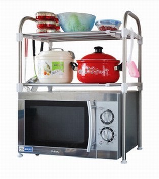不锈钢二层厨房置物架餐具整理架 可调高度微