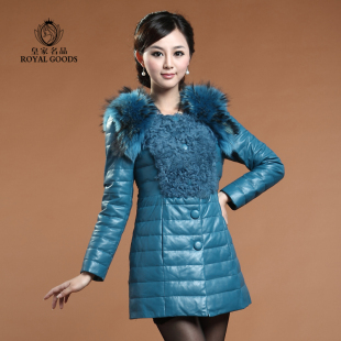  皇家名品貉子毛 绵羊皮真皮皮衣女 真皮羽绒服皮衣特价中长款