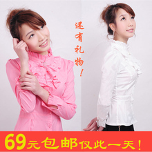 阿依莲风格春装2012女装新款衬衫女荷叶衬衫蕾丝花边立领衬衫女