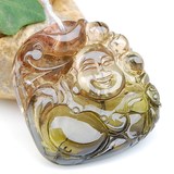 极品典藏荧光油润玻璃晶体双色茶黄碧玺送福送如意弥勒佛吊坠项坠
