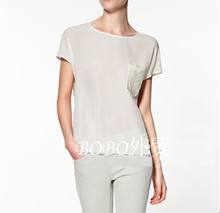 massimo dutti MD强货来了！白色真丝蕾丝拼接短袖衬衫