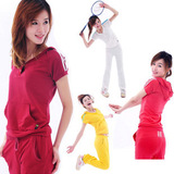 清仓阿迪 短袖套装女夏纯棉连帽运动服女款
