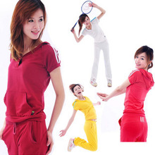 清仓阿迪 短袖套装女夏纯棉连帽运动服女款