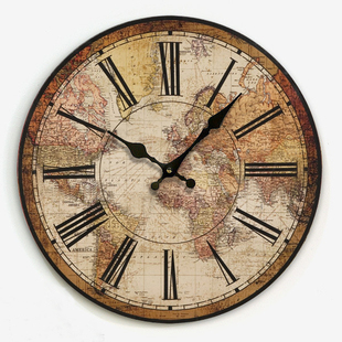美式乡村田园复古挂钟 客厅时尚创意个性钟表 世界地图款上市