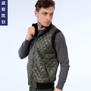  秋冬新款男士皮马甲立领韩版 男 修身保暖皮背心男式拉链外套