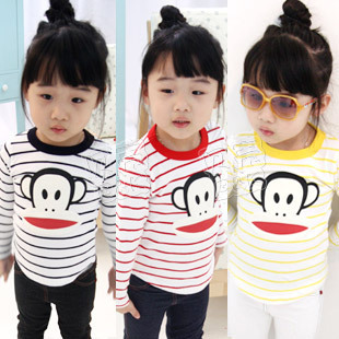  春装韩版新款 可爱猴子款男童装女童装儿童长袖T恤tx-1170