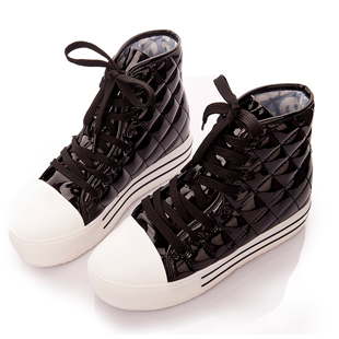  内增高36鞋女新款高帮鞋松糕鞋单鞋女鞋 鞋单 同款 黑色