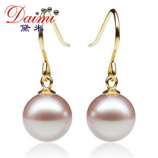  黛米珠宝 AAA 8-9mm 正圆 强光 天然淡水珍珠耳环耳坠正品 925银