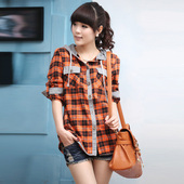 Korean Institute of Amoy gold new spring wind long-sleeved students loose plaid shirt Korea blouses