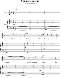 you raise me up 弹唱 伴奏 附歌词 钢琴五线谱 