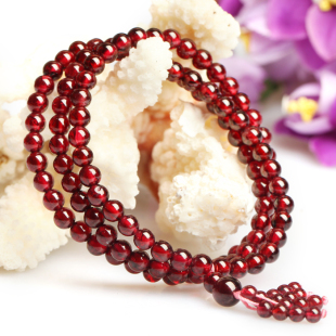  天然酒红色石榴石108颗佛珠手链 女 情人节礼物送女友惊喜创意