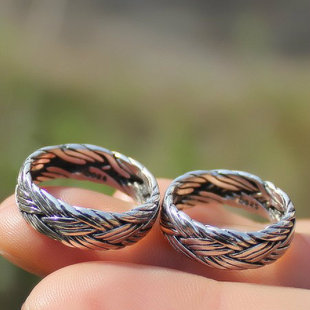 s925纯银泰银复古编织情侣戒指，对戒男女，尾戒小指环手工银时尚个性