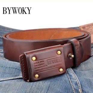  正品BYWOKY 防过敏皮带 腰带头层牛皮 真皮 皮带男士平滑扣 腰带