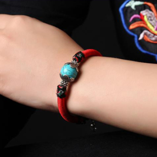  民族风饰品 绿松石手链 本命年手工红绳手链 女款原创中国风首饰