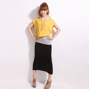 2012 Summer new Korean character mosaic stretch skinny 3 round neck short sleeve t-shirt dress WQ1507