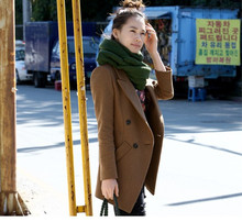 2012新 春装韩版女毛呢大衣中长款双排扣 小西装外套