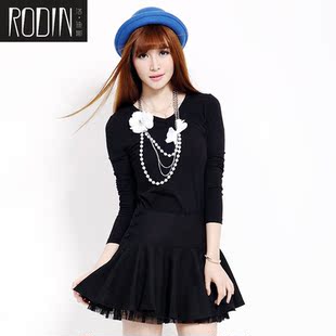  RODIN女装秋冬新款毛呢子蓬蓬短裙蕾丝荷叶边仿羊绒半身裙