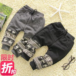  冬款加绒儿童灯笼裤男童休闲裤韩版女童装哈伦裤宝宝长裤子可开档