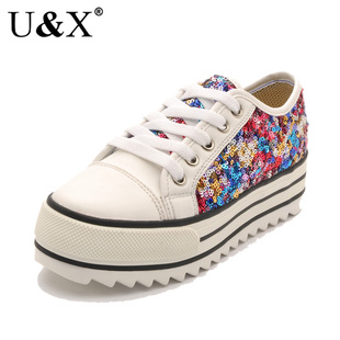 UX 正品2012韩版休闲鞋 低帮松糕厚底凉鞋女 亮片系带防滑单鞋