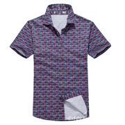 a149品牌衬衫，时尚韩版印花丝光棉，男式短袖衬衫