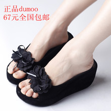 2012新款夏季拖鞋坡跟防水台厚底花朵松糕凉鞋罗马黑色高跟女凉拖
