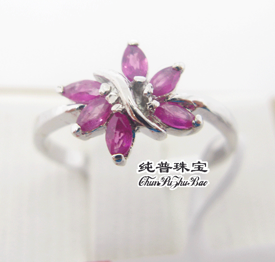 【纯普珠宝】*925银镀白金*天然红宝石戒指 【纯普珠宝】*925银镀白金*天然红宝石戒指