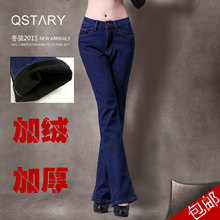 微喇牛仔裤子加绒加厚牛仔裤高腰长裤女款大码牛仔裤2012新品冬装