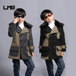  童装韩版秋冬新款男童毛呢大衣 儿童外套羊毛大衣双排扣加棉