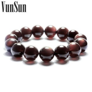 VunSun 天然水晶饰品 极品冰种黑曜石手链男士 颗颗紫眼 正品