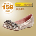 2011新款 热卖正品女鞋娃娃平底圆头蝴蝶结蛇纹坡跟牛筋底单鞋