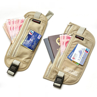  旅行出国 纯棉透气网格 旅游贴身腰包钱包 护照袋隐形防盗证件包