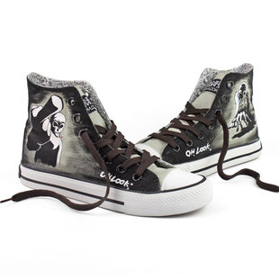  OHLOOK【地狱使者】男款中帮 个性手绘帆布鞋 秋冬系带布鞋牛筋底