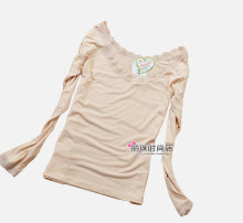 超薄蕾丝花边低圆领莫代尔 打底衫 女上衣